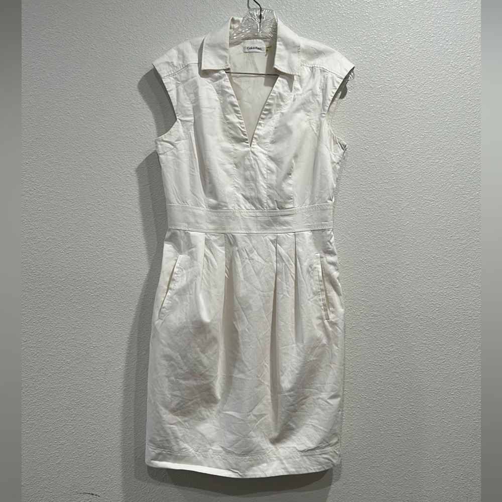 Calvin Klein white V-neck Sleeveless Collared Dress SZ 10